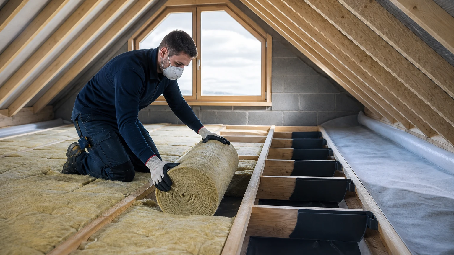 Combles perdus près de Dunkerque Pose d’isolant sur le plancher de combles d’une maison du littoral dunkerquois